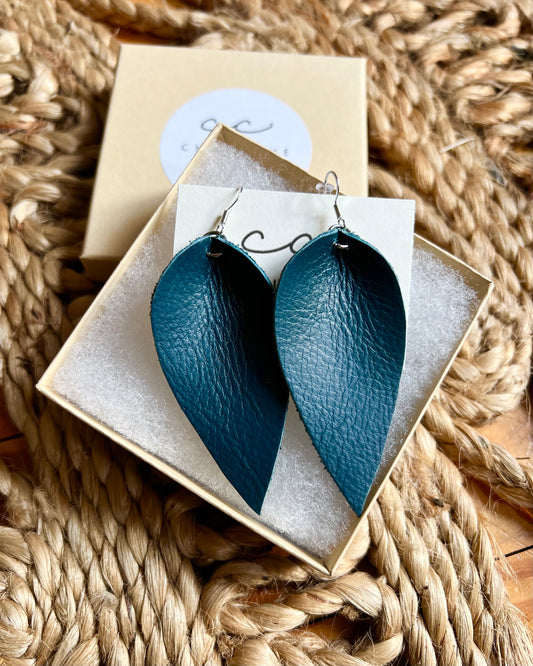 Teal Blue - Leather Earrings